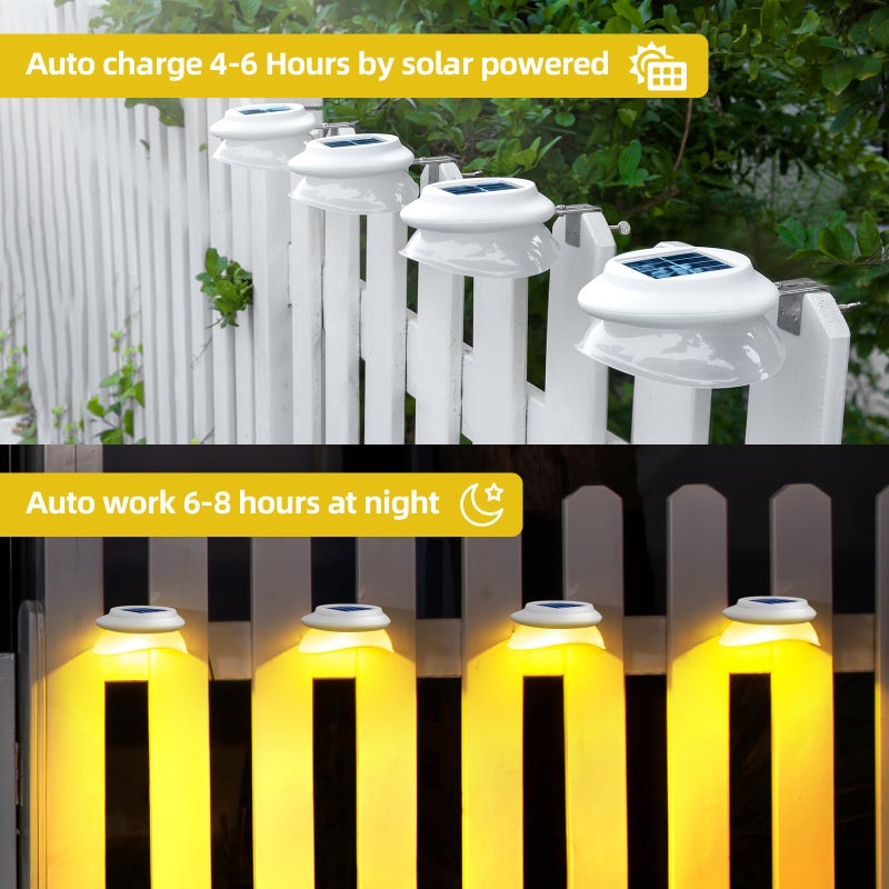 ROSHWEY Outdoor Fence Lights 6 Pack Solar Gutter Lights with 9 LED Waterproof for Wall Eaves Deck Railing Garden Landscape Yard (Warm White) - Image 4